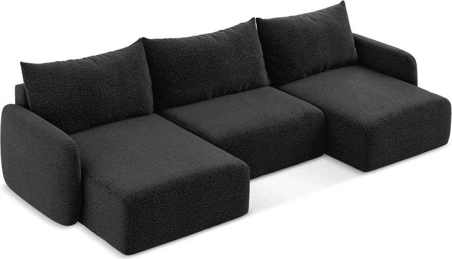Divano angolare nero allungabile/con contenitore Kalena – Makamii