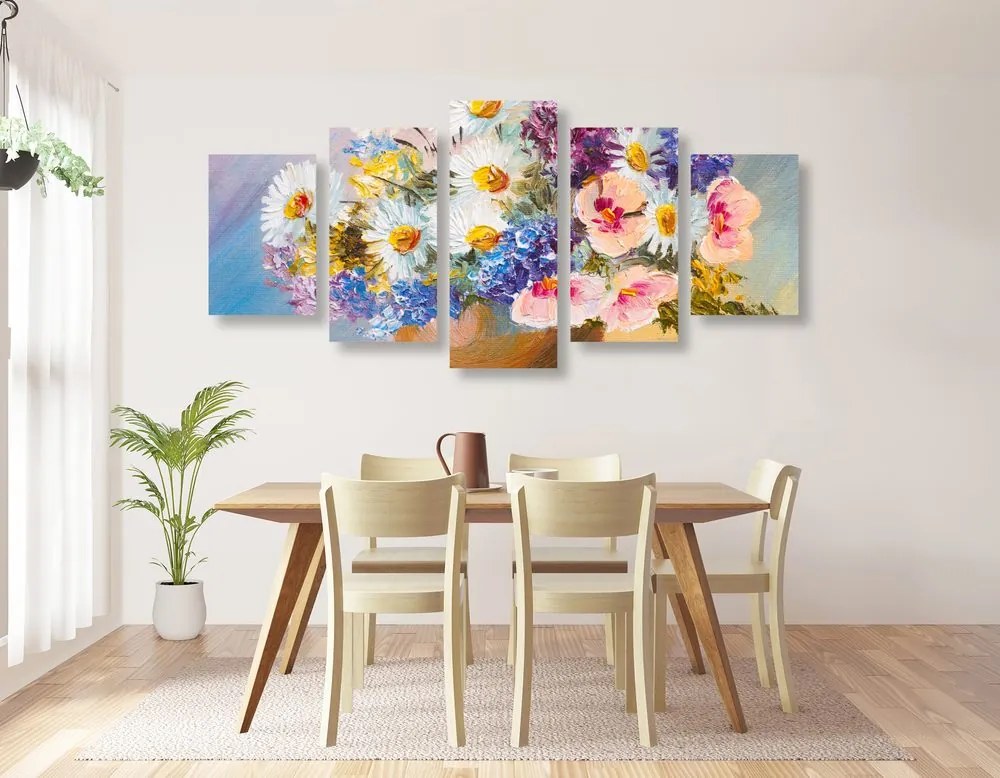 Quadri 5 pezzi – Pittura a olio di fiori estivi