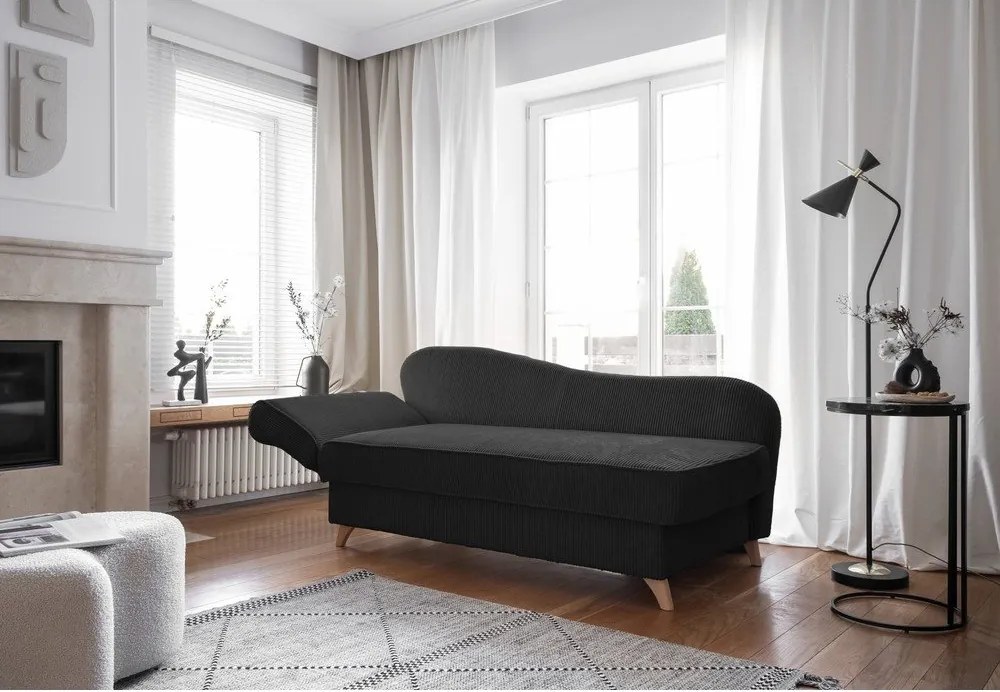 Chaise longue color antracite (con penisola a sinistra) con rivestimento in velluto a coste Chic Charlotte – Miuform