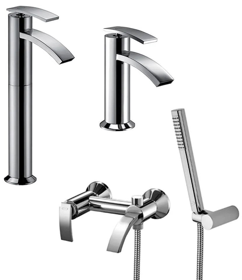 Set miscelatori lavabo alto + bidet + gruppo vasca Jacuzzi | rubinetteria Ray ottone cromato per piletta click clack