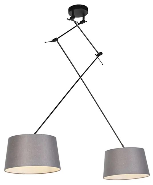 Lampada a sospensione nera con paralumi in lino grigio scuro 35 cm 2 luci - Blitz