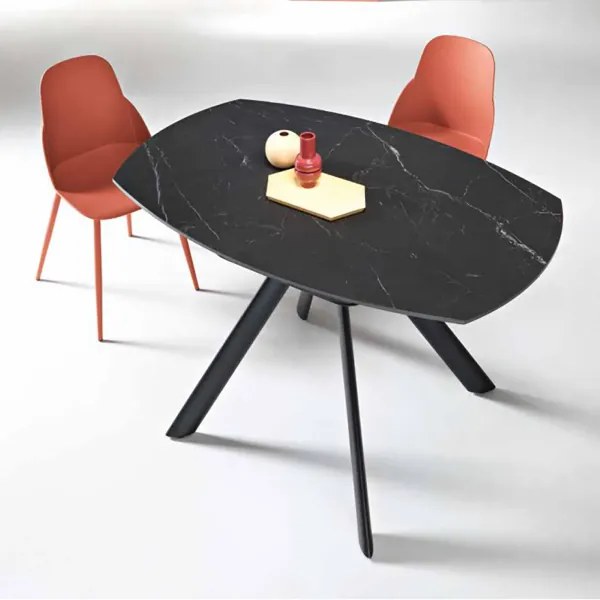 Tavolo in pietra effetto marmo Nero ROUND con piano girevole D135 cm