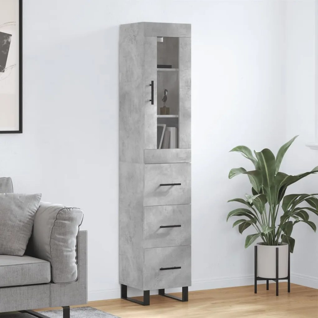 Credenza Grigio Cemento 34,5x34x180 Cm İn Legno Multistrato /