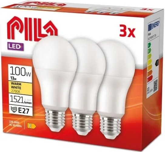 Confezione da 3 lampadine LED Philips Pila E27/13W/230V 2700K