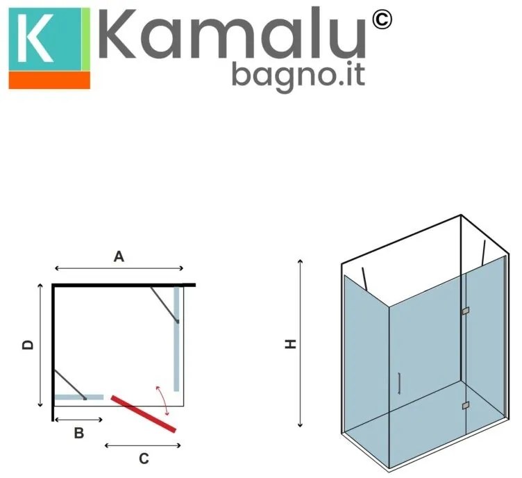 Kamalu - box doccia 120x70 anta battente vetro anticalcare 8mm altezza 200h kt5000