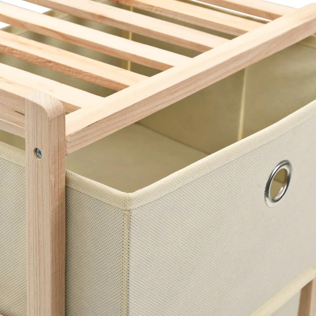 Mobiletto stoccaggio legno di cedro e 3 cesti in tessuto beige