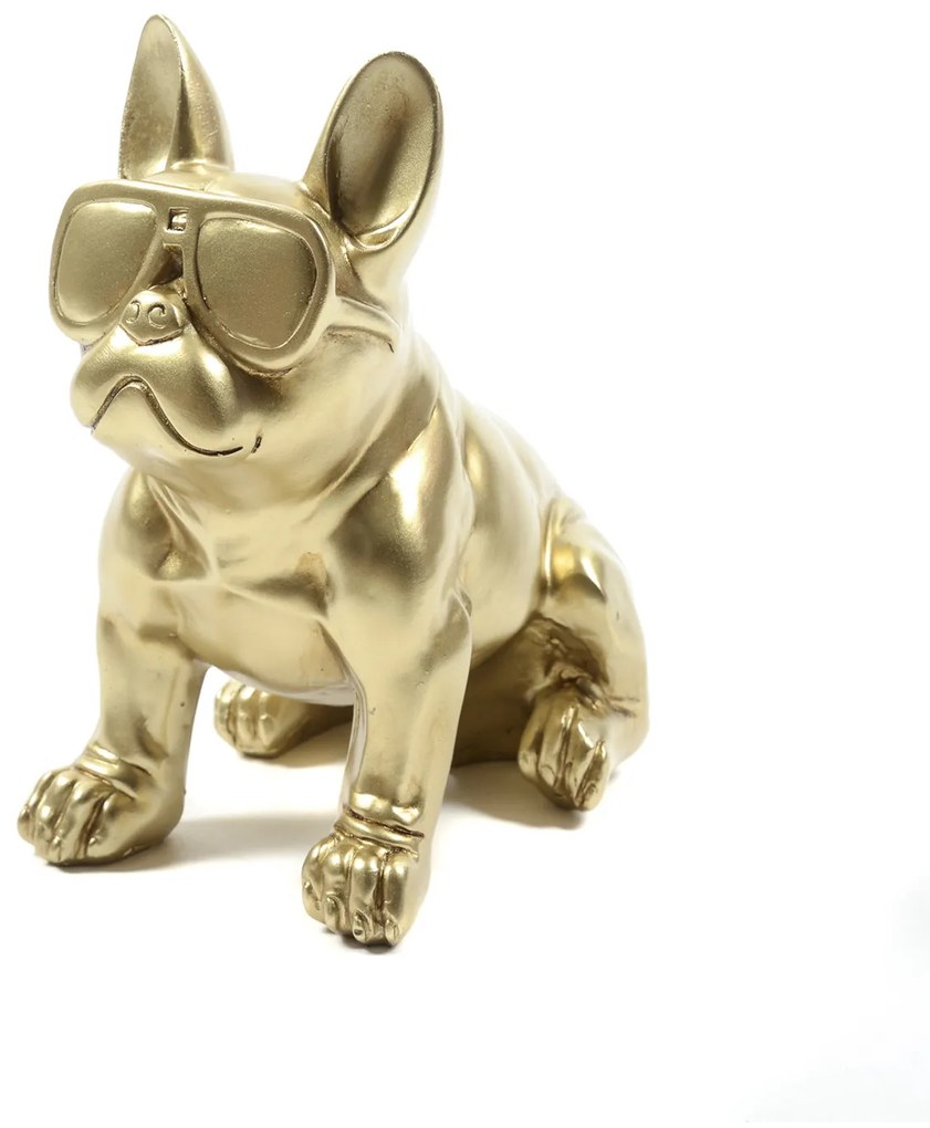 Bulldog con occhiali soprammobile oro 12,5x21x21,5 cm