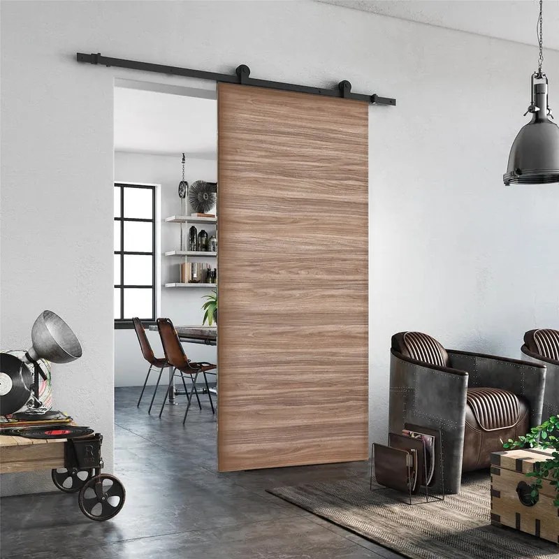 Porta scorrevole reversibile Foret in mdf marrone, L 92.5 x H 211.5 cm, con binario Industrial