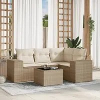 Set Divano da Giardino 5 pz con Cuscini Beige in Polyrattan 3222517