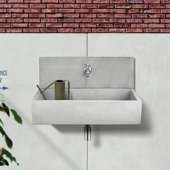 Lavello In Pietra Ricostruita Da Giardino Con Frontale 70x35x40,5 Q-Madrid XL Bianco KAM