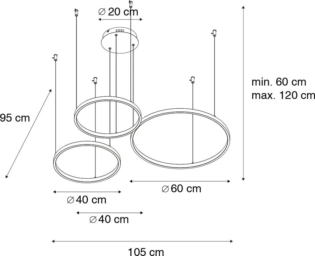 Lampada a sospensione nera con LED dimmerabile a 3 livelli 3 luci - Anello