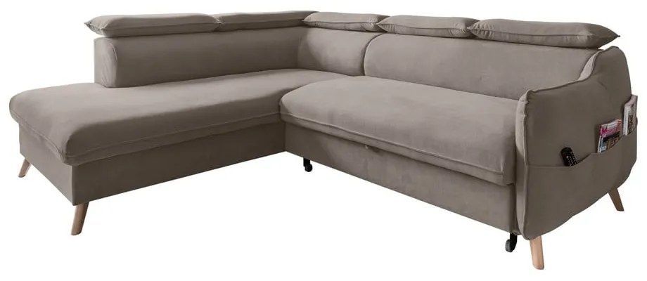 Divano letto angolare in velluto marrone chiaro (angolo sinistro) Sweet Harmony - Miuform