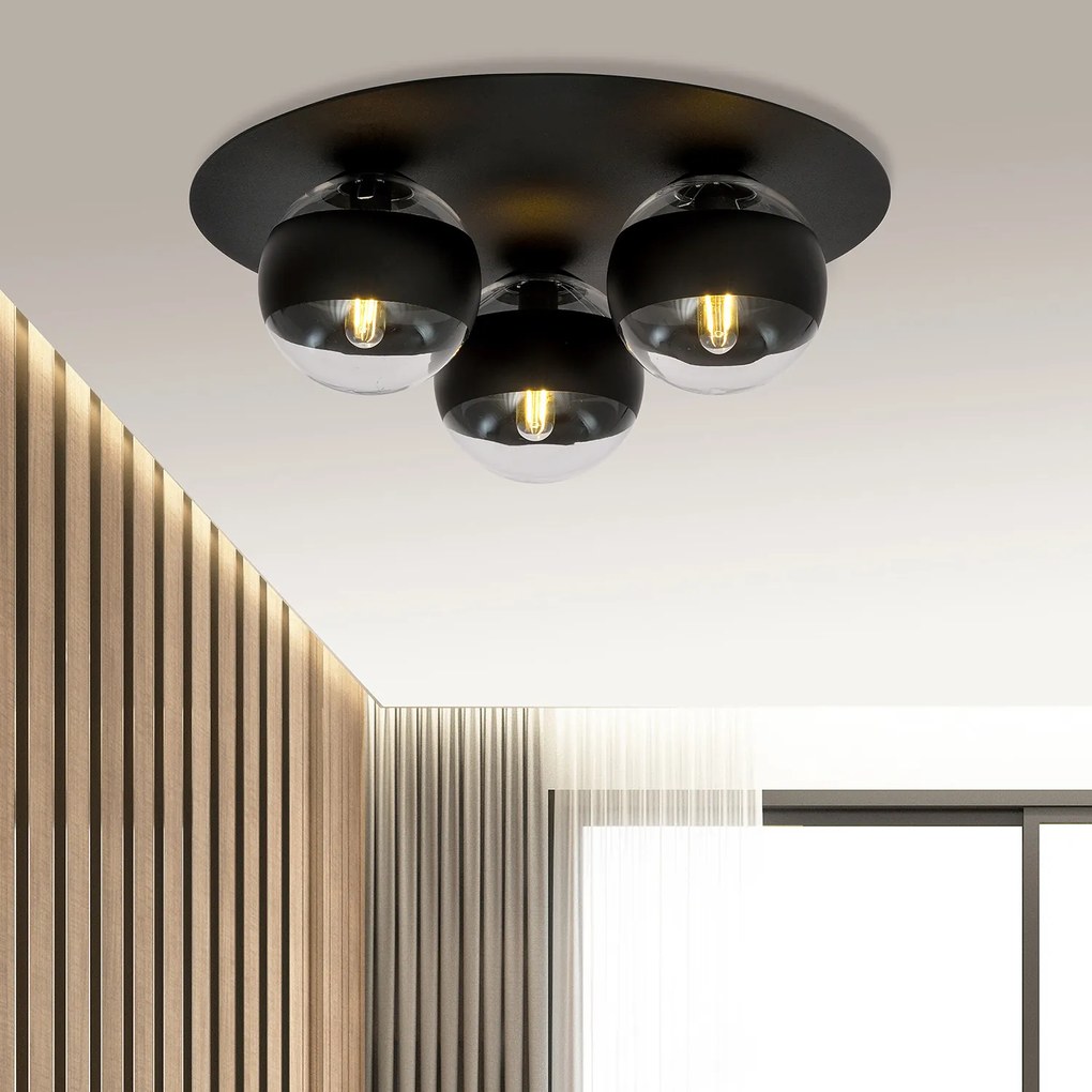 Plafoniera Minimal Mnemosine Acciaio Nero 3 Luci E14 Ip20