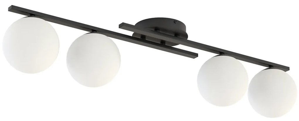 Plafoniera Moderna Nettuno Acciaio Nero Vetro 4 Luci E14 Ip20