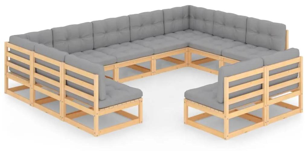Set divani da giardino 11 pz con cuscini legno massello di pino