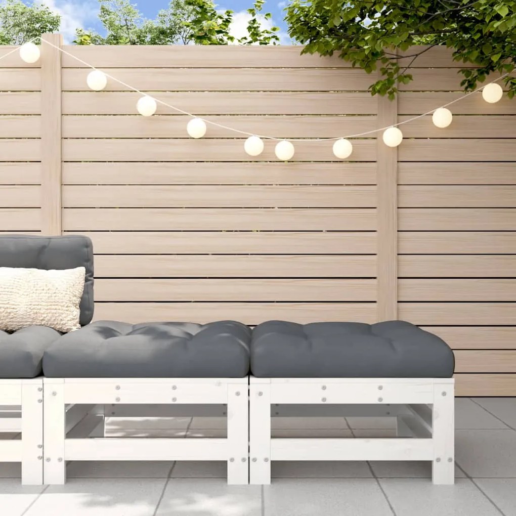 Poggiapiedi Giardino Con Cuscini 2pz Legno Massello Pino Bianco /