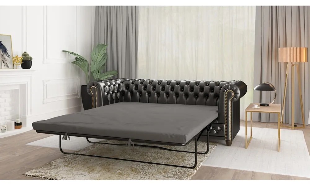 Divano letto nero in similpelle 203 cm York - Ropez
