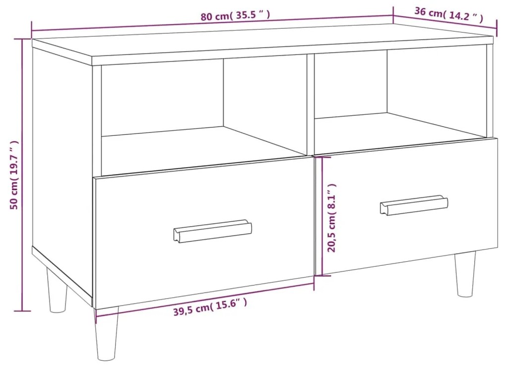 Mobile per TV Grigio Cemento 80x36x50 cm Legno Multistrato