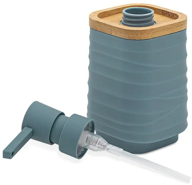 Dispenser sapone da appoggio turchese cobalto in abs e bambù Wave