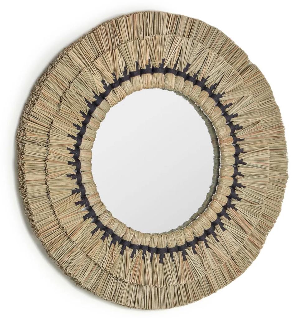 Kave Home - Specchio rotondo Akila beige in fibre naturali e corda di cotone nero Ã˜ 60 cm