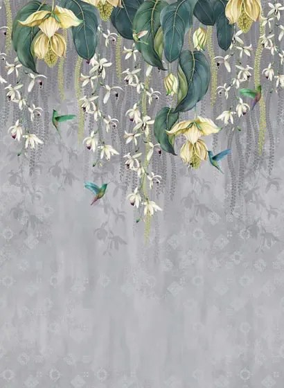 Tapete Trailing Orchid von Osborne & Little - Grey/ Lemon