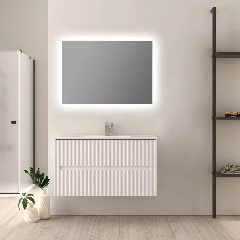 Mobile bagno cannettato bianco opaco 100 cm Riga