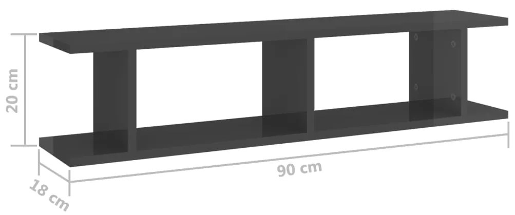 Mensole a Parete 2pz Grigio Lucido 90x18x20cm Legno Multistrato