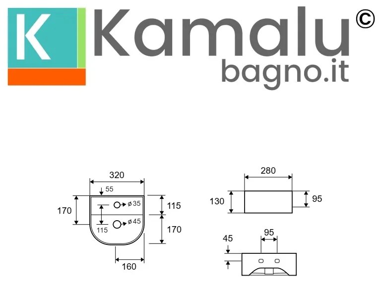 Kamalu - mini lavabo design semicircolare in ceramica bianca | litos-mk62