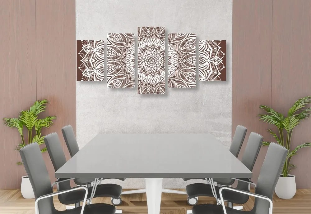 Quadri 5 pezzi – Mandala armonia su sfondo marrone