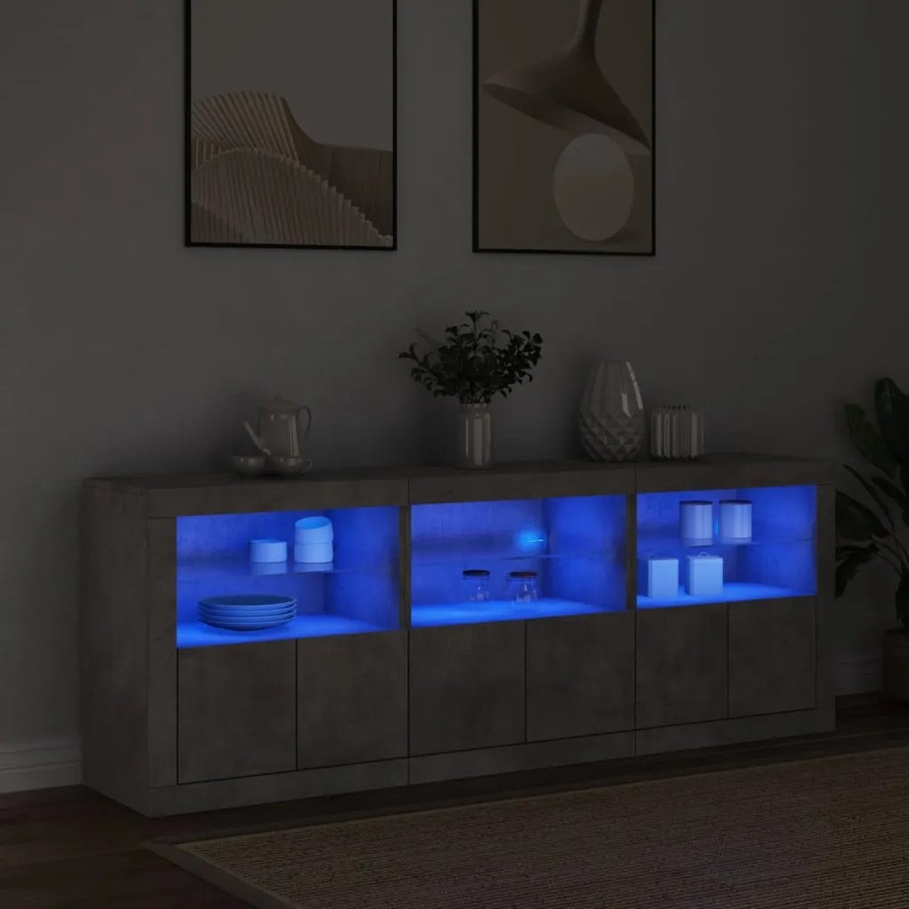 Credenza con luci led grigio cemento 181,5x37x67 cm