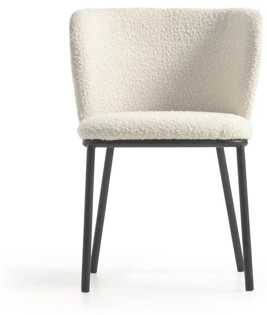 Kave Home - Sedia Ciselia in shearling bianco e gambe in acciaio con finitura nera FSC Mix Credit