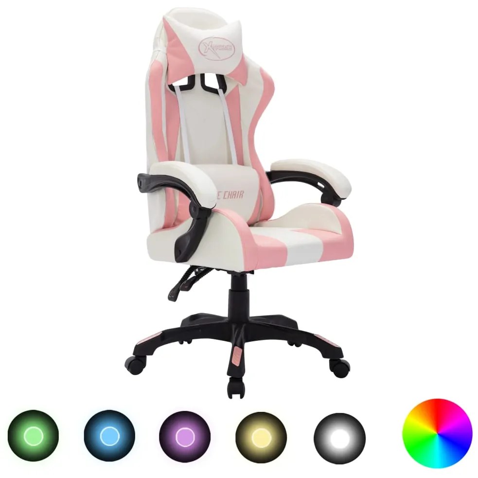 Sedia da Gaming con Luci a LED RGB Rosa e Nera in Similpelle