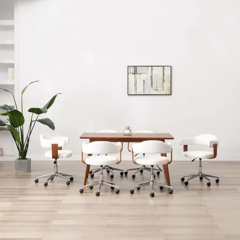 Sedie Da Pranzo Girevoli 6 Pz Bianche Legno Curvo E Similpelle /