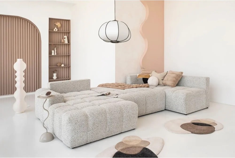 Divano angolare componibile beige allungabile/con contenitore (con penisola a destra) Lulu – Miuform