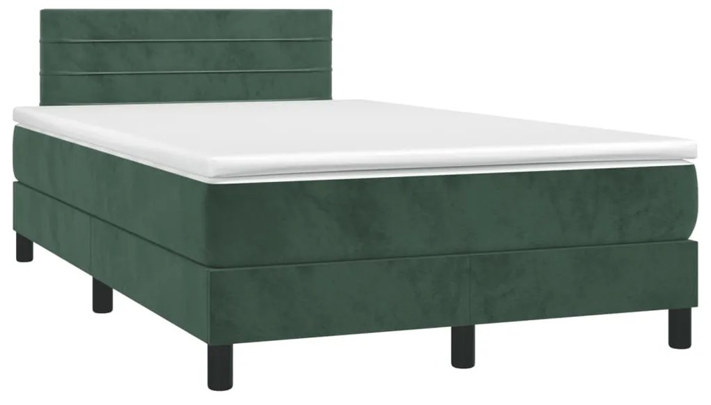 Letto a molle con materasso e led verde scuro 120x190cm velluto