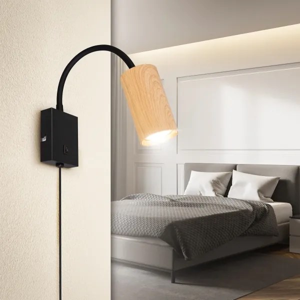 Brilagi - Lampada flessibile da muro SELE 1xGU10/30W/230V nero/decorazioni in rovere