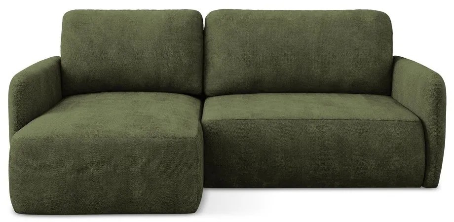 Divano angolare verde allungabile/con contenitore (con penisola a sinistra/con chaise lounge) con rivestimento in ciniglia Lilo – Makamii