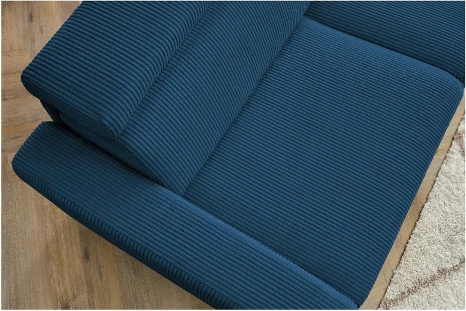 Divano angolare in blu scuro allungabile (con composizione variabile) con rivestimento in velluto a coste Monaco – Bobochic Paris