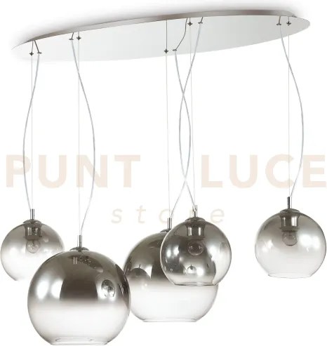 Nemo sospensione 5 luci attacco e27 107cm in vetro soffiato cromo s...