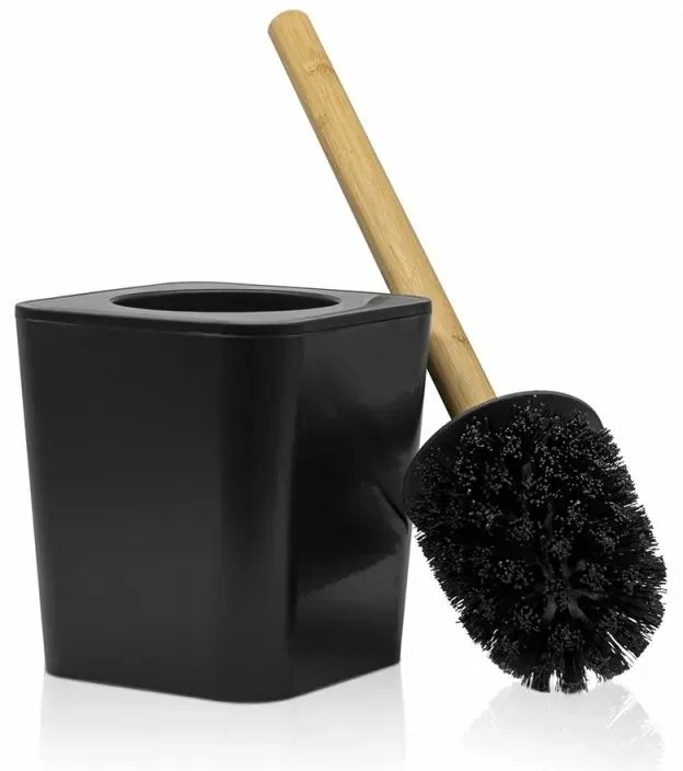 Set accessori bagno moderno in finitura nera opaca con dettagli in bambù