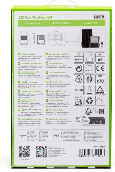 Aigostar - Proiettore solare dimmerabile LED/200W/3,4V IP65 + telecomando