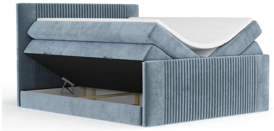 Letto boxspring blu con contenitore 200x200 cm Bergamo – Maison de Rêve