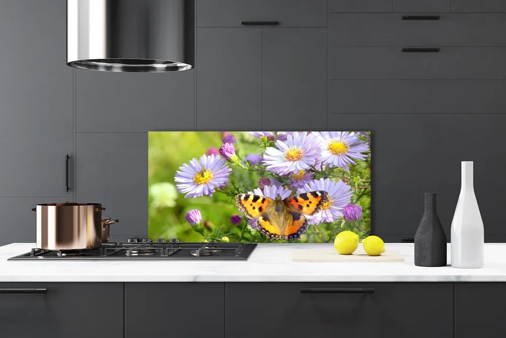 Pannello cucina paraschizzi Fiori. Farfalla. Pianta. Natura 120x60 cm