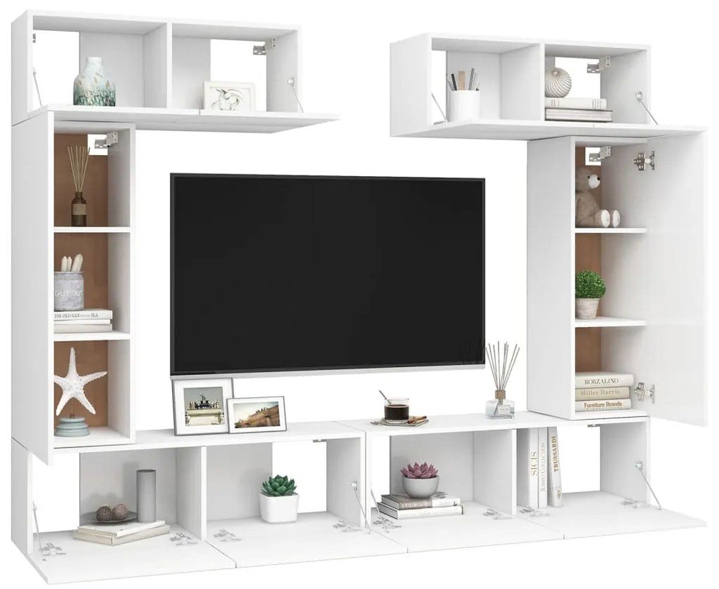 Set di mobili porta tv 6 pz bianco in legno multistrato