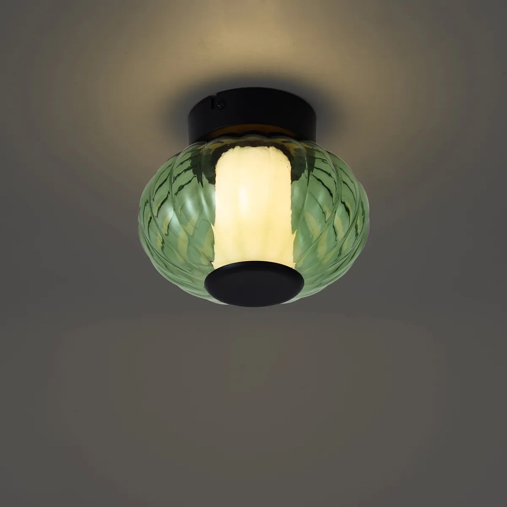 Plafoniera di design nera 18cm con vetro verde incl. LED dimmerabile a 3 fasi - Margherite