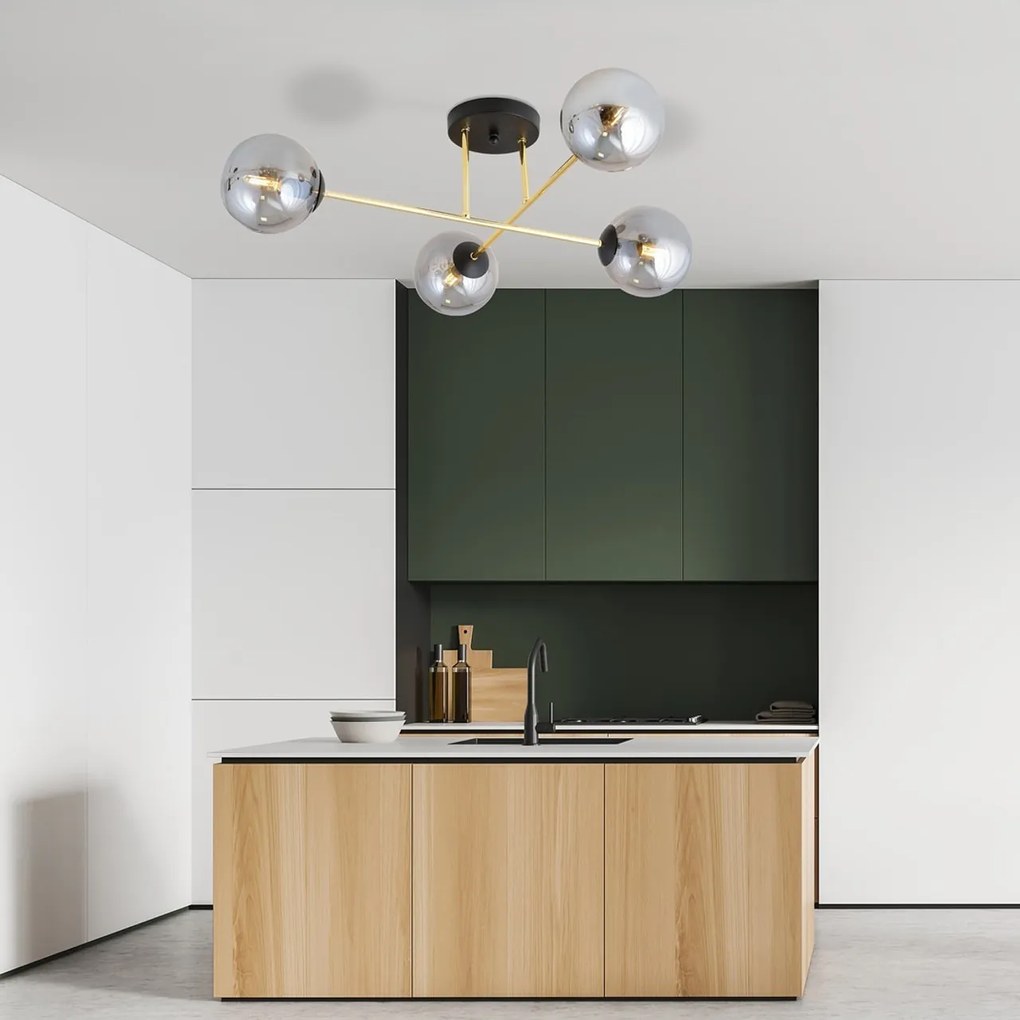 Lampadario da Soffitto MAGNUM 4 in Acciaio e Vetro 4xE14