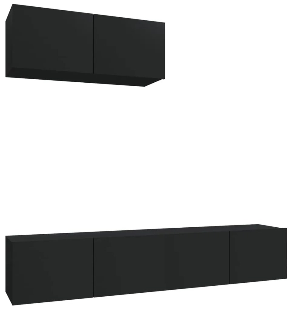Set Mobili Porta Tv 3 Pz Nero İn Legno Multistrato /