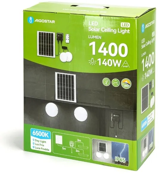 Aigostar - Lampada LED solare 2xLED/70W/12V 12000 mAh 6500K diametro 20,5 cm