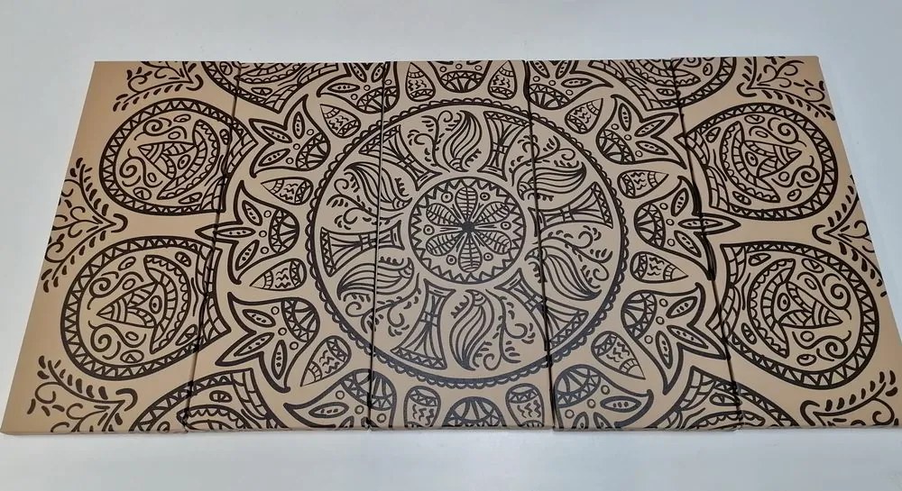 Quadri 5 pezzi – Mandala con motivo naturale astratto