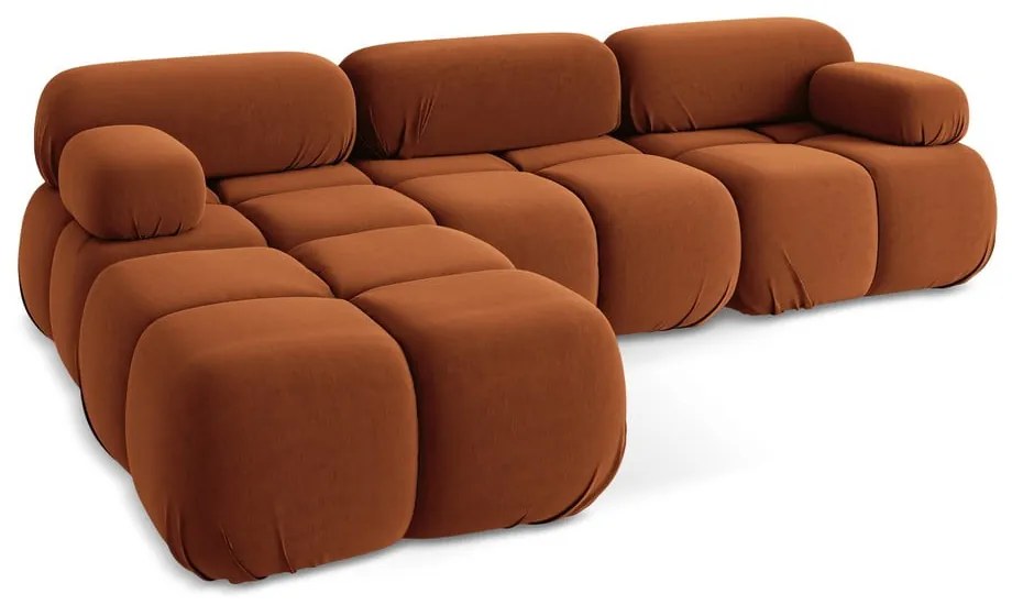 Divano angolare componibile arancione con rivestimento in velluto Lokua – Makamii